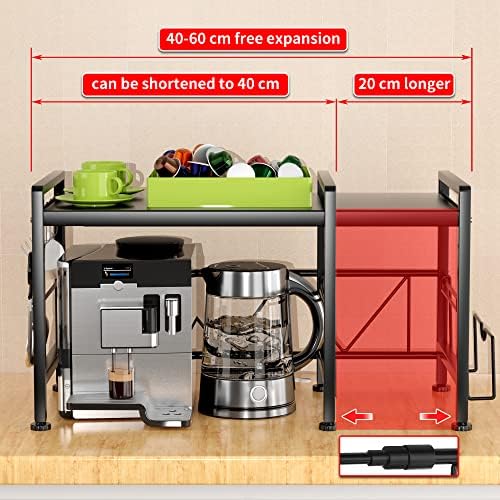 YIUKEA 2-Tier Expandable Microwave Stand with 6 Hooks