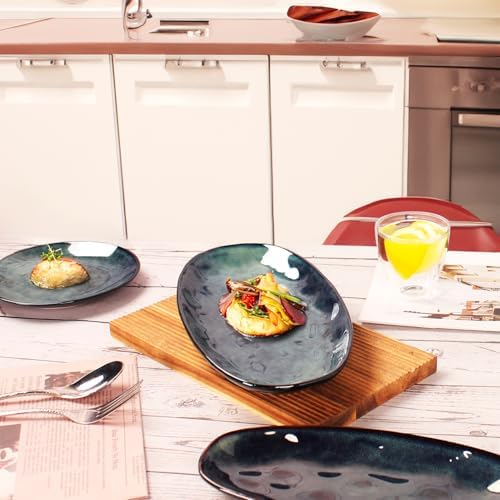 Ceramic Serving Platters - Set of 4 Oval Salad Plates for