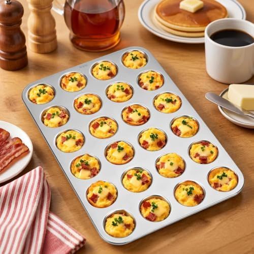 Homikit 18/10 Stainless Steel Mini Muffin Cupcake Pan 24 Cups
