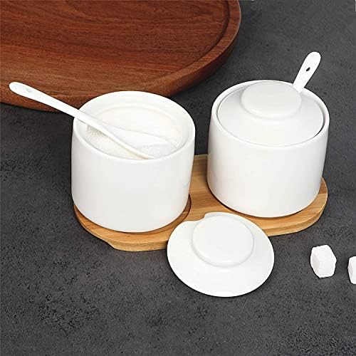 ONTUBE Ceramic Sugar Bowl with Tray and Spoon Set of 2, 8oz (White)