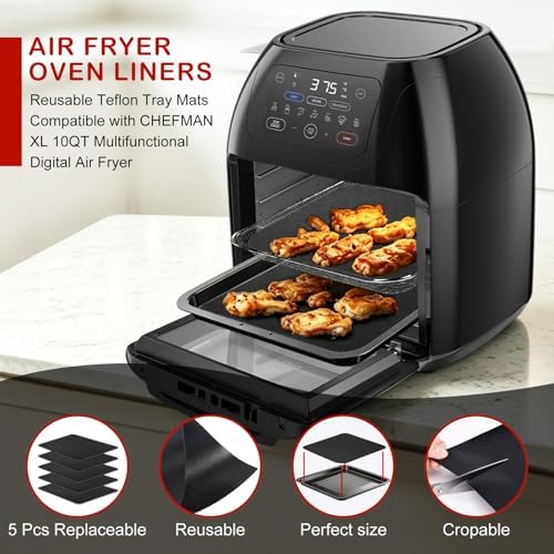 5pcs Reusable Air Fryer Oven Liners Compatible with Chefman XL 10QT