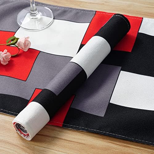 Red Grey Black White Placemats Set of 4,Geometric Square Table Place