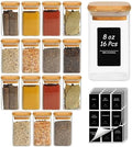 ComSaf Square Glass Spice Jars with Labels 8 oz 16 Pack with Bamboo