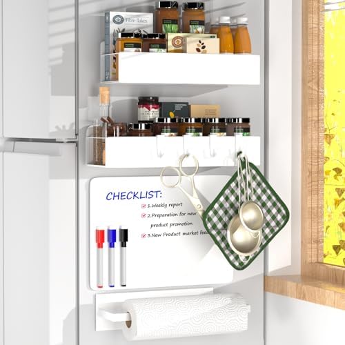 4 Pack Magnetic Spice Rack for Refrigerator, White