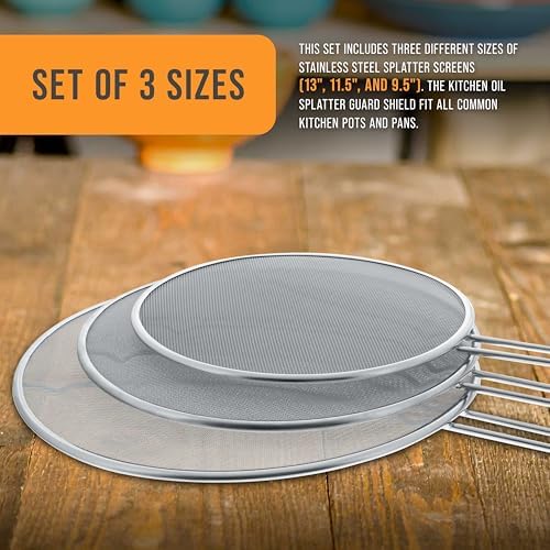U.S. Kitchen Supply 3-Pc Stainless Steel Splatter Screen 13", 11.5"