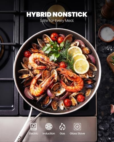 Non Stick Frying Pans, 12 inch Hybrid Ceramic Pans with Lid
