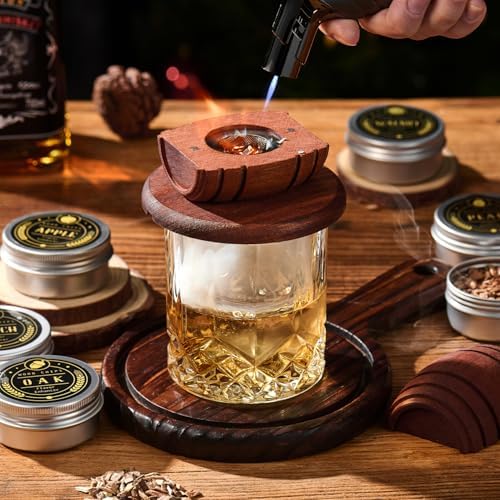 Whiskey Smoker Kit with Torch - 6 Flavors Wood Chips, 2 Glasses, 2 Ice