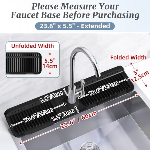 PoYang 24 Inch Faucet Mat for Kitchen Sink Splash Guard, Silicone