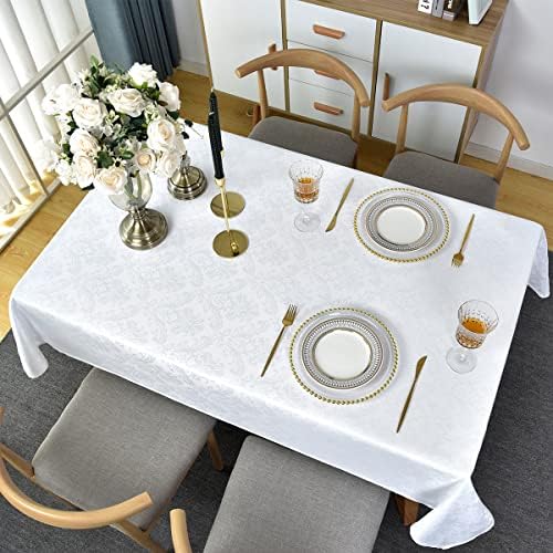 SASTYBALE White Tablecloth Rectangle 60 x 84 Inch Jacquard Tablecloth