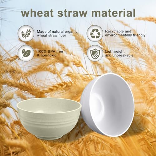 12 Pcs Unbreakable Cereal Bowls Set, 26 Oz Wheat Straw Bowls Set