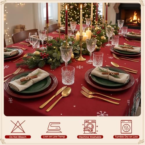 Romanstile Red Christmas Tree Snowman Tablecloth 60 x 84 Inch
