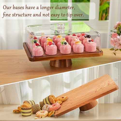 Acacia Wood Cake Stand with Lid,2-in-1 Large Rectangular Cake