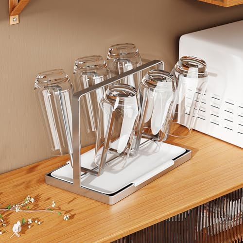 Cup Drying Rack with 6 Hooks, Stainless Steel Cup Holder, Vertical