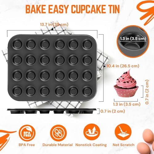 Flexzion 12-Cup Muffin Pans, Nonstick Carbon Steel Bakeware, Black