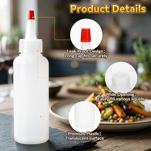5 Pcs Plastic Condiment Squeeze Bottles, 4 OZ Squeeze Bottles with Red