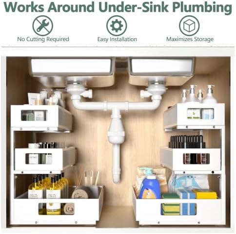 Under Sink Organizer, 3-Tier Height Adjustable Pull Out Cabinet