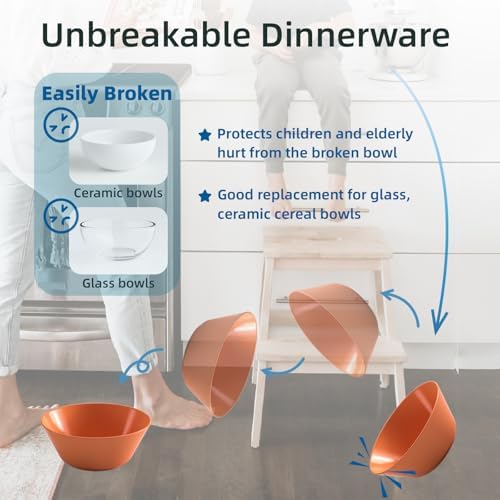 Unbreakable Large Cereal Bowls Set of 6, 32 Ounce BPA-Free Microwave &