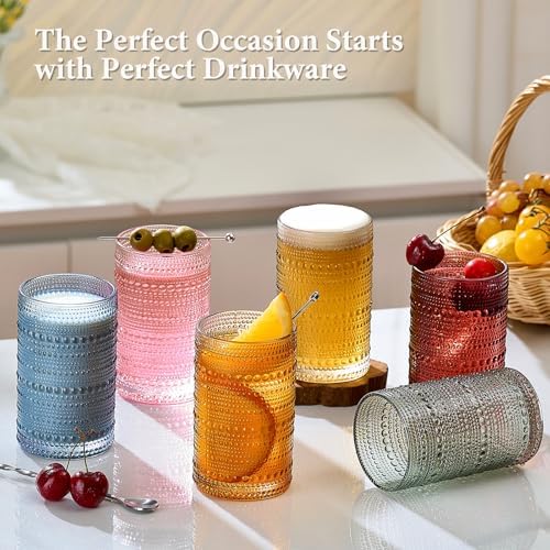 Colored Hobnail Drinking Glasses Set of 6, 12oz Vintage Kitchen