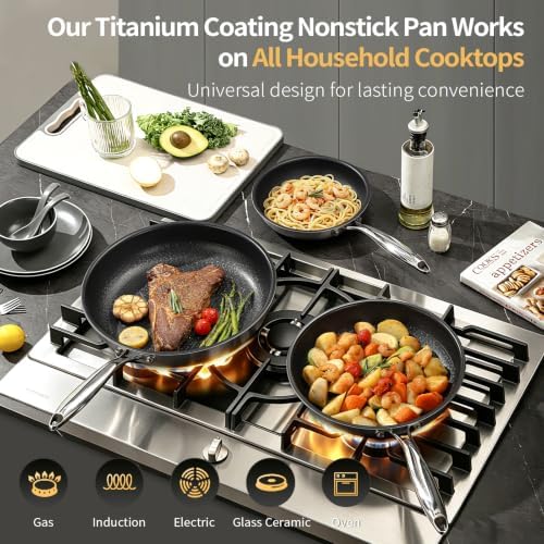 3pc Non Stick Frying Pans Stainless Steel Frying Pan Set 8"+10"+12"
