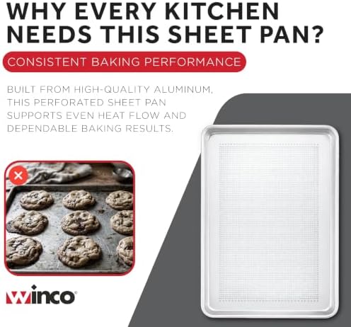 Winco 13” x 18” Perforated Aluminum Sheet Pan, Half Size