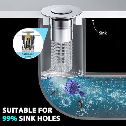 Bathroom Sink Stopper Hair Catcher, Pop Up Drain Plug with Strainer