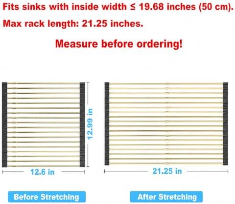 Large Expandable Roll-Up Dish Drying Rack, Gold