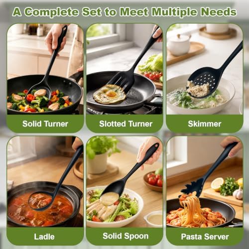 6 PCS Silicone Kitchen Utensils Set, Black