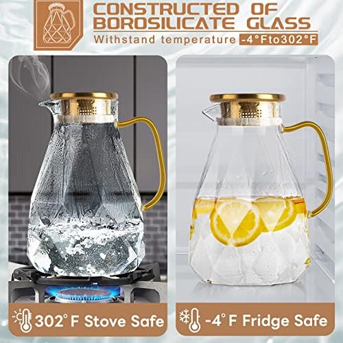Glass Pitcher, 74.4 oz Water Pitcher With Lid
