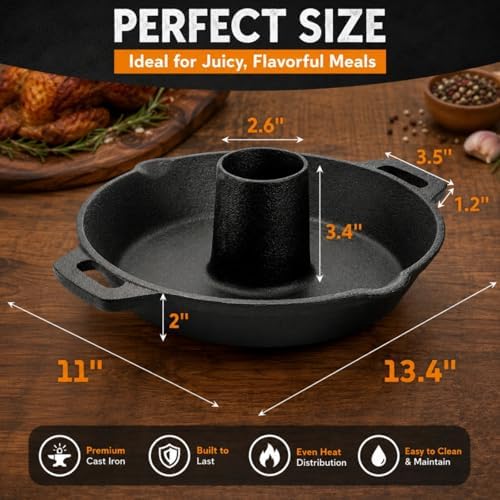 Vertical Cast Iron Chicken Roaster with Roasting Pan