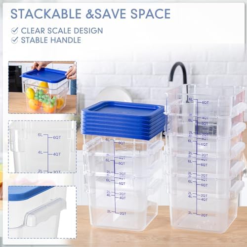Lallisa 8 Pack 6 Qt Commercial Food Storage Containers with Lids