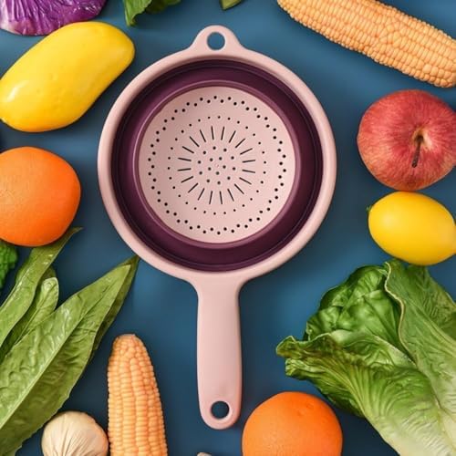 Collapsible Colander, Foldable Silicone Food Strainer with Handle