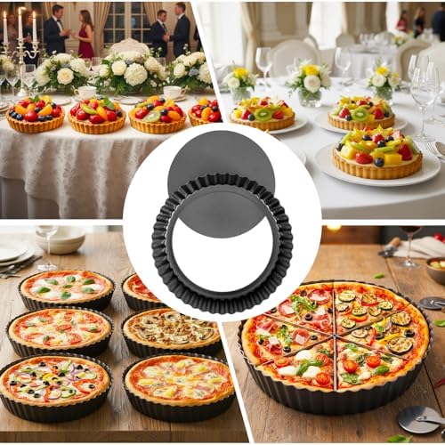 3 PCS Pie Pan with Removable Bottom 9.5 Inch Non Stick Carbon Steel