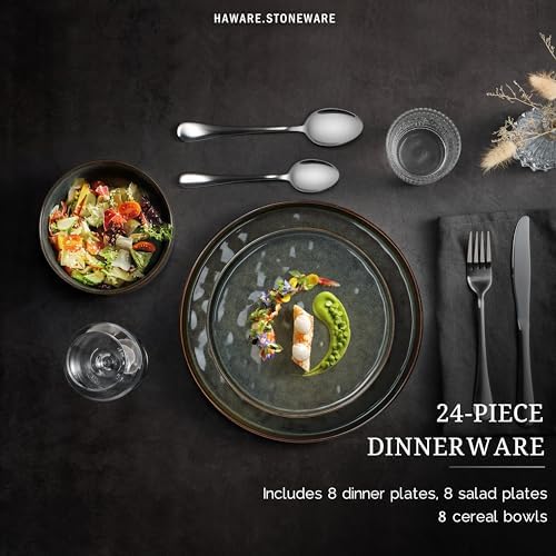 HaWare 24-Piece Dinnerware Set for 8, Reactive Moss Green