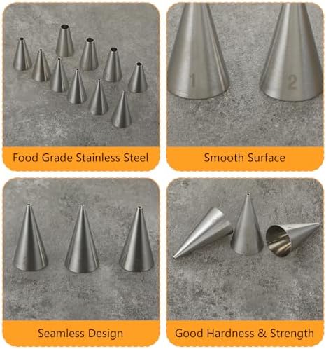 10Pcs Wilton Tips, 10 Sizes Wilton Round Piping Tips for Cookies