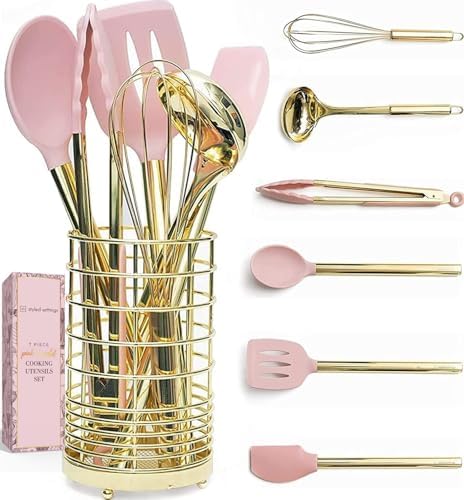 Styled Settings Gold and Pink Kitchen Utensil Set, 7-Piece