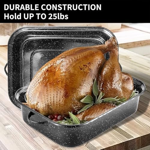 Roasting Pan With Lid and Rack, 21' Rectangular, 25lb Turkey