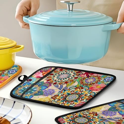 Boho Floral Oven Mitts and Pot Holders Set