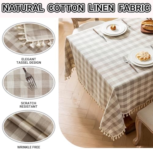 Checkered Tablecloth Round Cotton Linen Gingham Table Cloth with