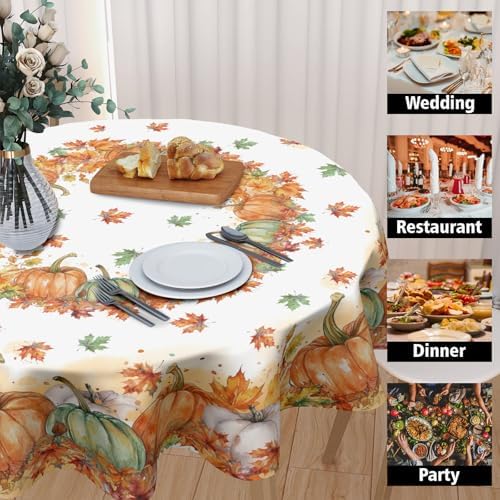 Fall Tablecloth Round 70 Inch Thanksgiving Harvest Pumpkin Table Cloth
