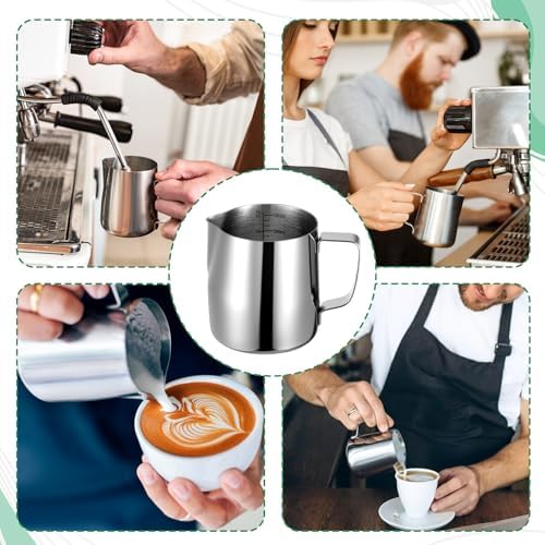 4 Pcs Milk Frothing Pitchers, 12 Oz 304 Stainless Steel Espresso