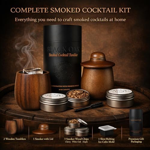 Black Oak & Smoke Wood Whiskey Cup Set, 2-Pack with Smoker & Wood
