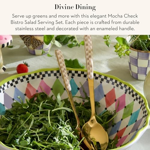 MACKENZIE-CHILDS Bistro Salad Serving Set, Brown-and-White Mocha Check