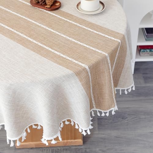 Waterproof Cotton Linen Washable Round Tablecloth 52 Inch Coffee