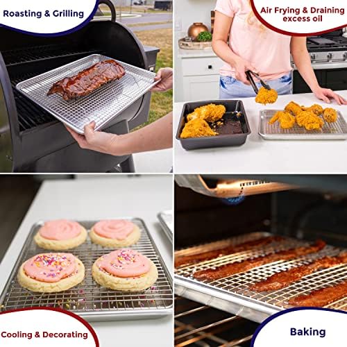 KITCHENATICS Half Sheet Baking Pan and Rack Set Warp-Free 13.1x17.9 In