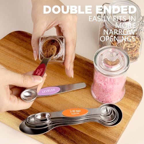 ChefAide Set of 8 Magnetic Measuring Spoons, Stainless Steel, Dual
