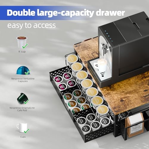 Simple Trending Coffee Pod Holder, 2 Tier Sliding Storage Drawer