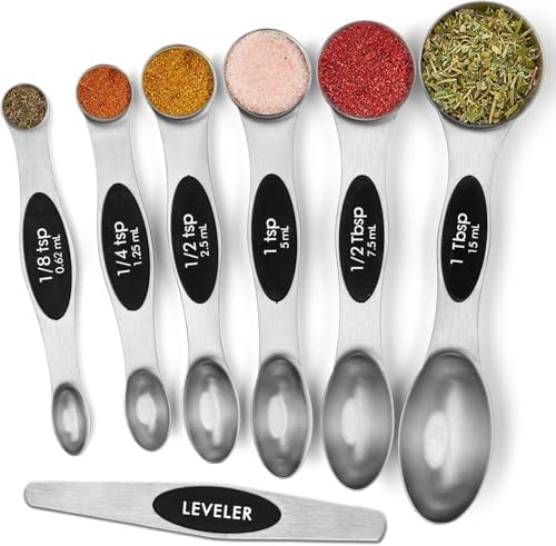 INKULTURE Magnetic Measuring Spoons Set of 7, Dual-Sided Stainless