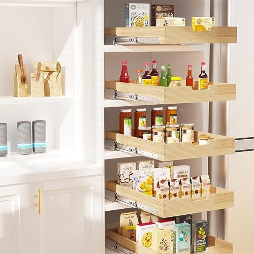 Sikarou Wood Pull Out Cabinet Organizer 14" W x 21" D, Heavy-Duty
