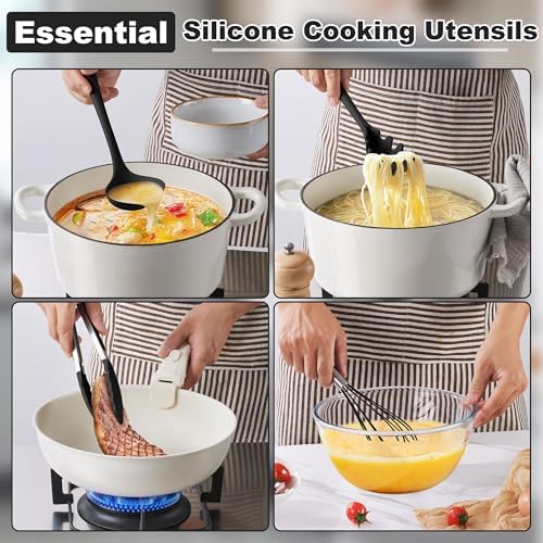 LIANYU 14 Pcs Black Silicone Kitchen Utensils Set