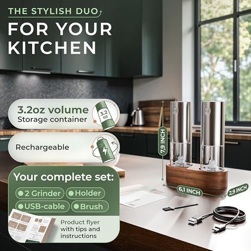 WALDWERK Electric Salt and Pepper Grinder Set, Rechargeable